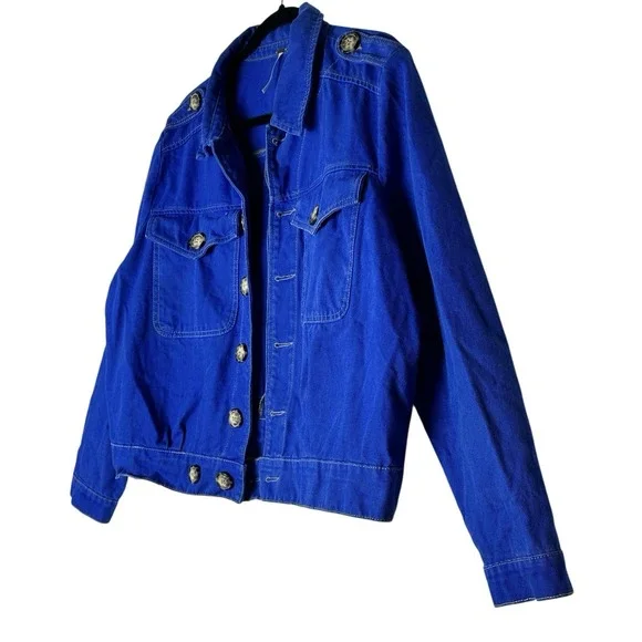 Free People Jacket Women's Large Blue Slouchy Denim Button Classic - Picture 7 of 10